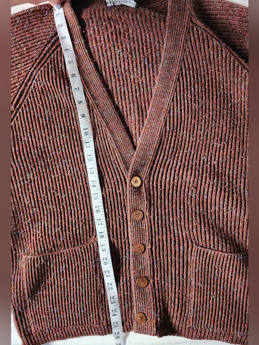 Vintage Parkhurst Brown Ribbed Cardigan Sweater - Picture 10 of 12